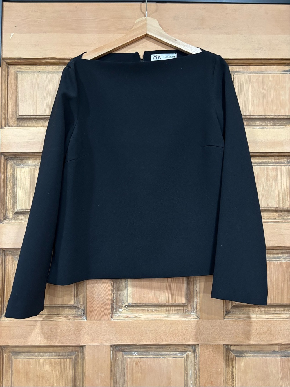 Zara Black Long-Sleeve Boatneck Top - Minimal Silhouette